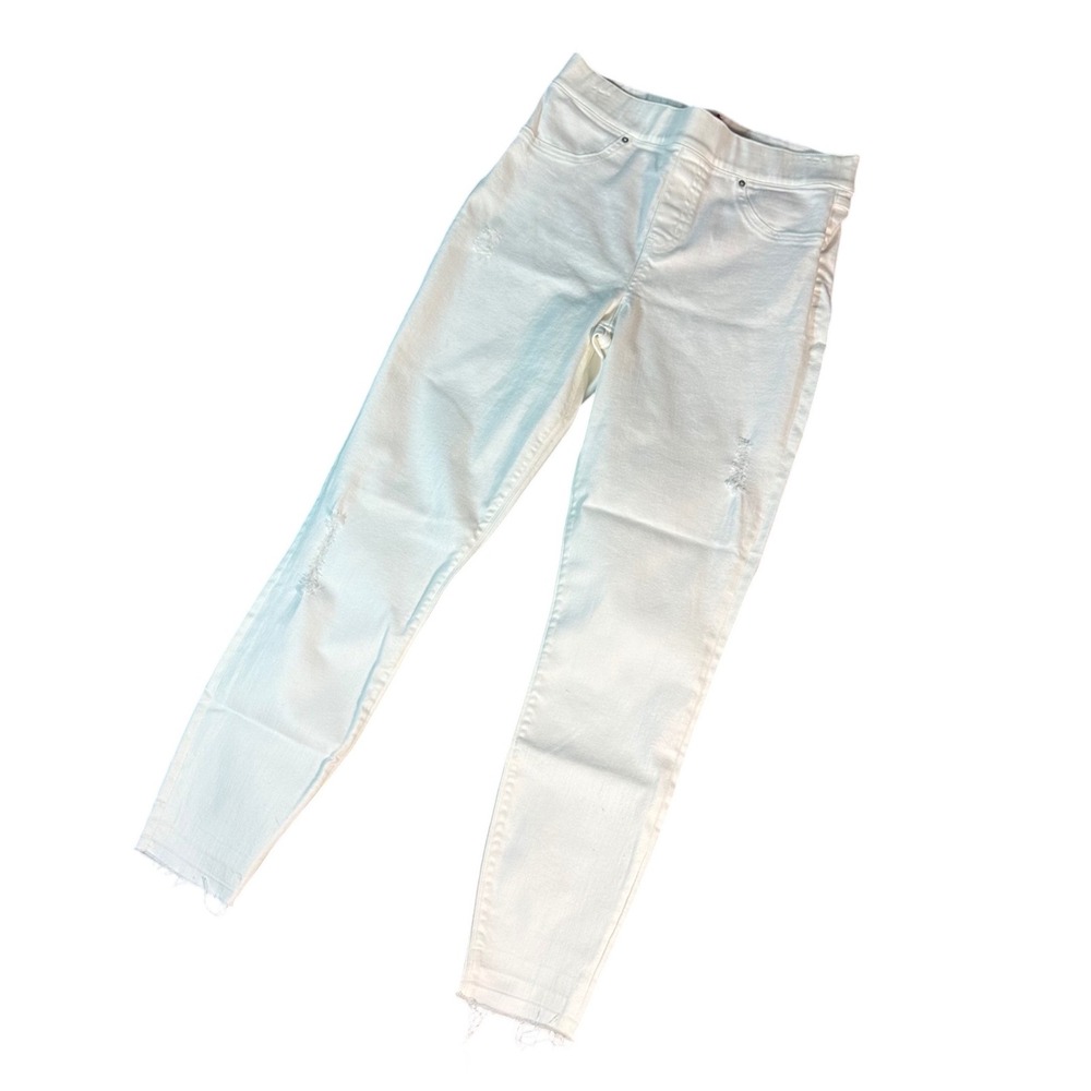 Spanx Distressed Skinny Jeans Women Size‎ M White Pull On Denim Leggings 20229R